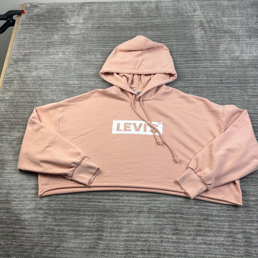 Levis Sweater Womens Medium Pink Oversized Crop Hoodie Long Sleeve Logo